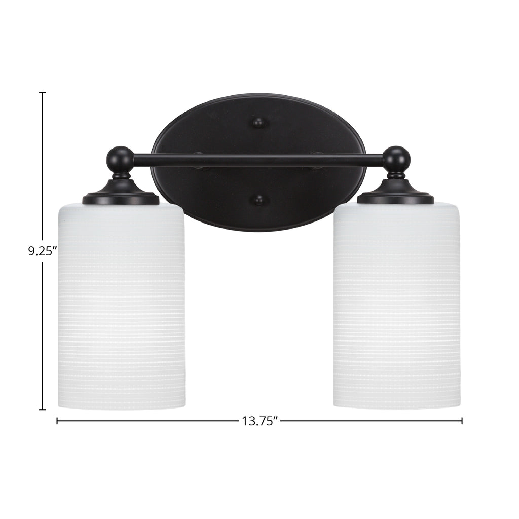 Capri Two Light Bath Bar in Matte Black with 4" White Matrix Shade