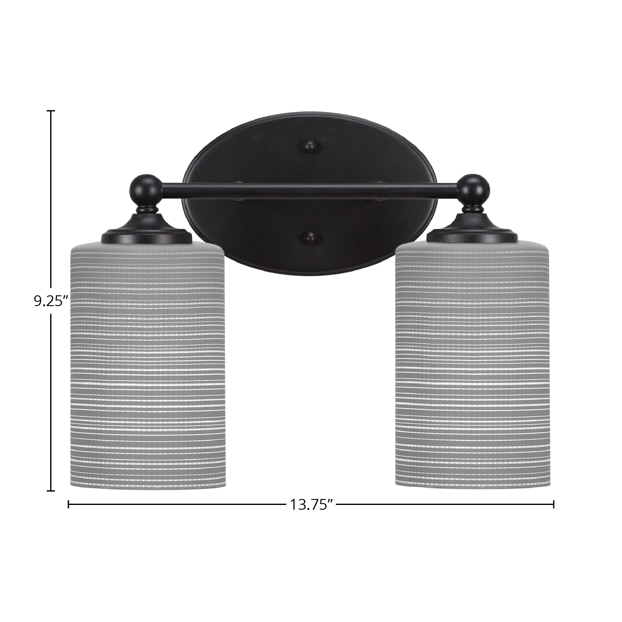 Capri Two Light Bath Bar in Matte Black with 4" Gray Matrix Shade