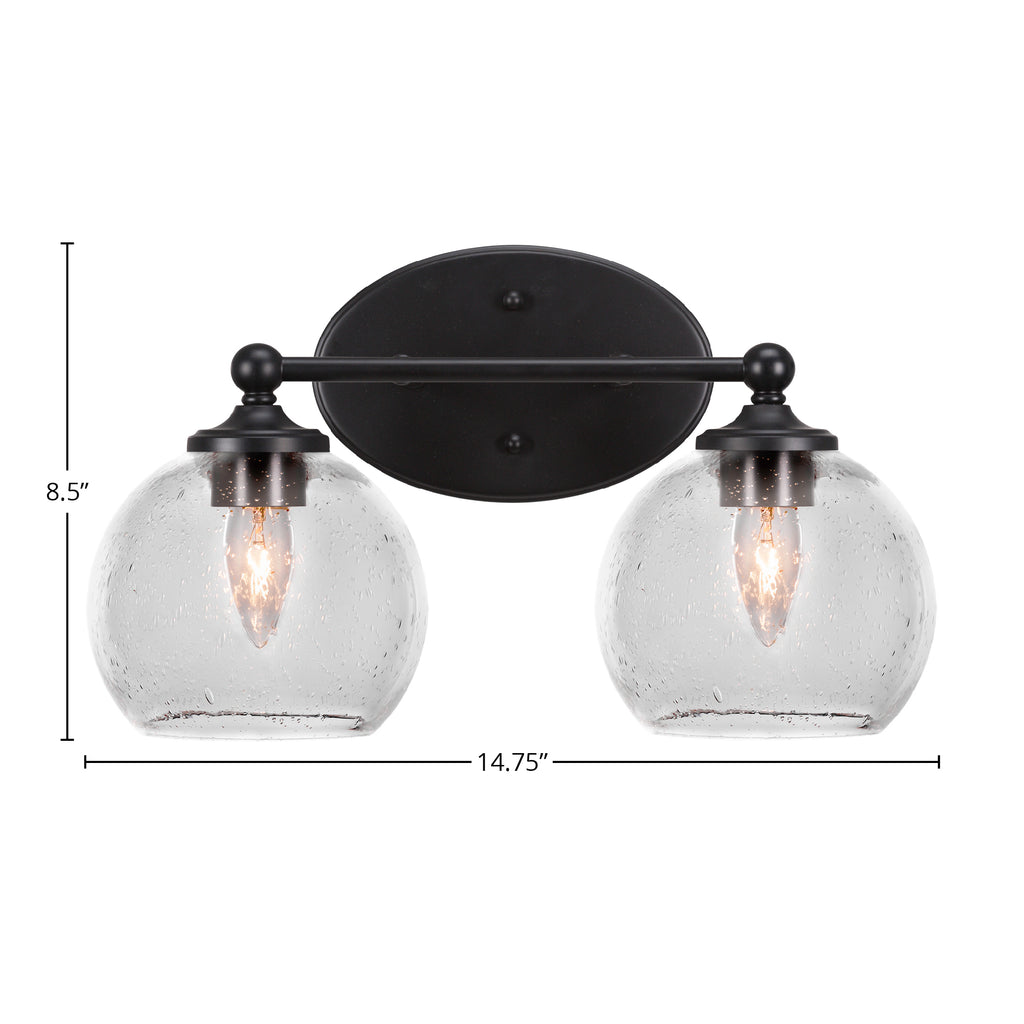 Capri Two Light Bath Bar in Matte Black with 5.75" Clear Bubble Shade