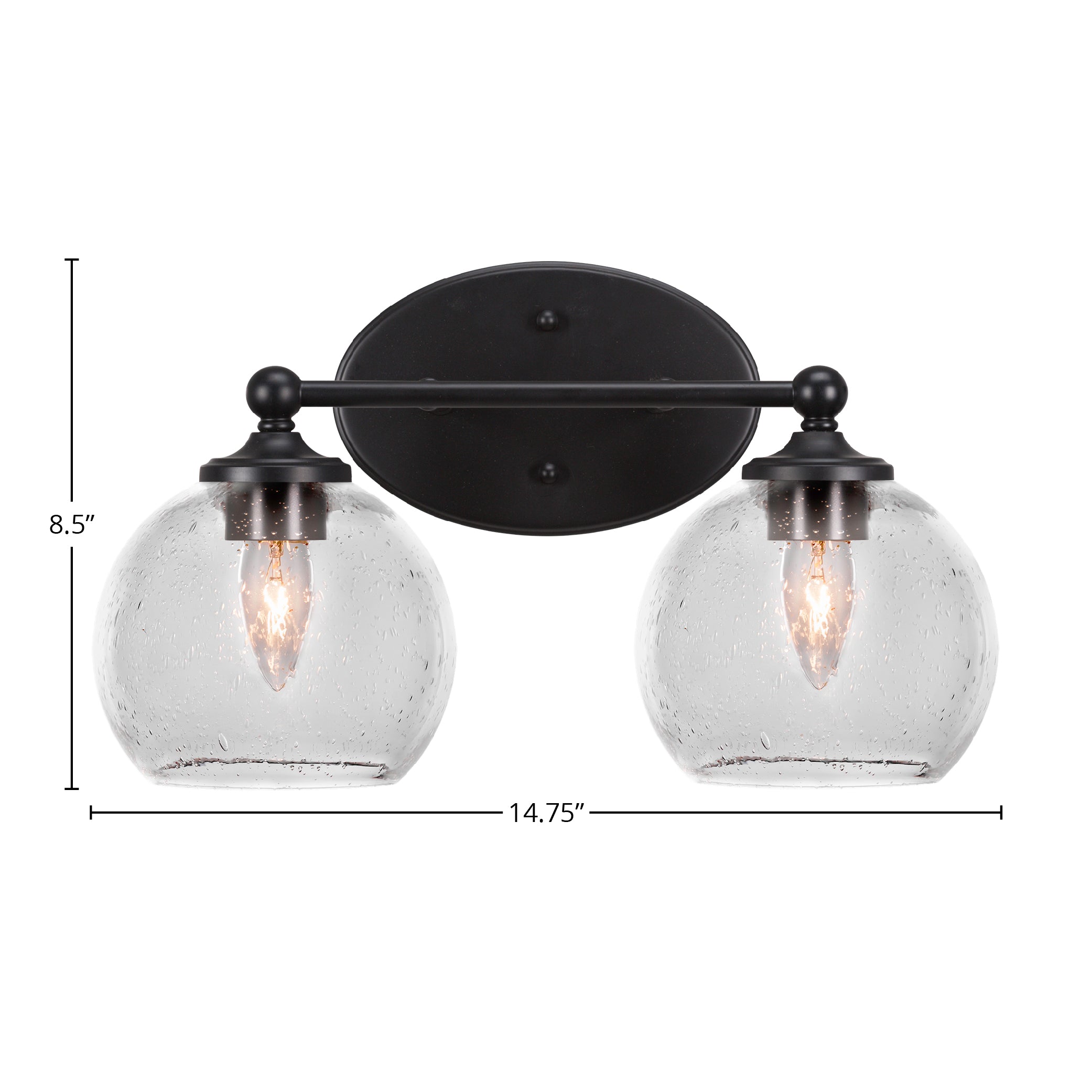 Capri Two Light Bath Bar in Matte Black with 5.75" Clear Bubble Shade