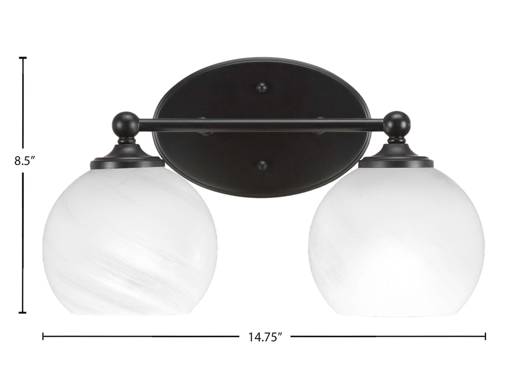 Capri Two Light Bath Bar in Matte Black with 5.75" White Marble Shade
