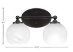 Capri Two Light Bath Bar in Matte Black with 5.75" White Marble Shade