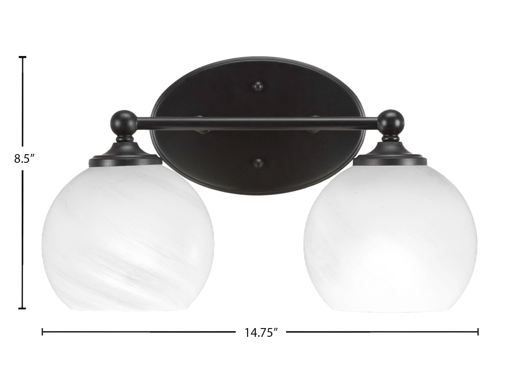 Capri Two Light Bath Bar in Matte Black with 5.75" White Marble Shade
