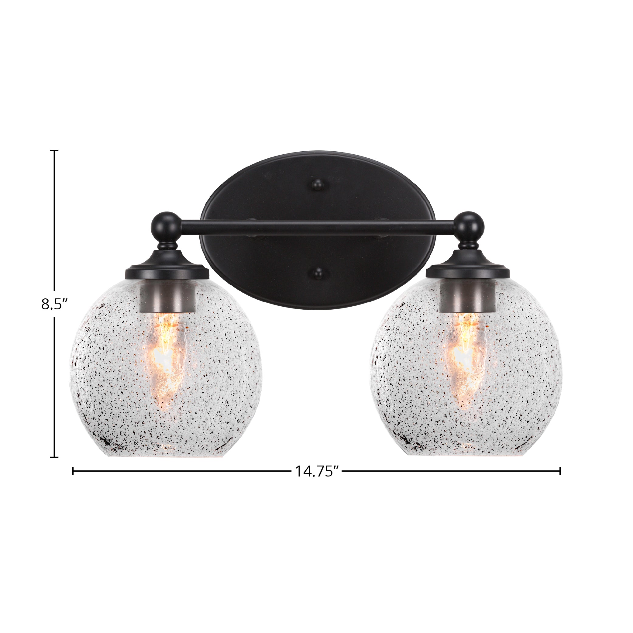 Capri Two Light Bath Bar in Matte Black with 5.75" Smoke Bubble Shade