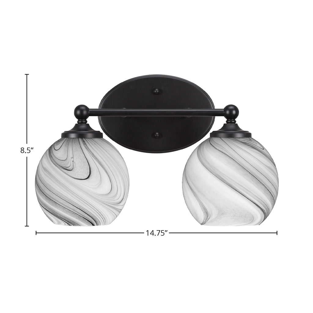 Capri Two Light Bath Bar in Matte Black with 5.75" Onyx Swirl Shade