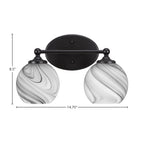 Capri Two Light Bath Bar in Matte Black with 5.75" Onyx Swirl Shade