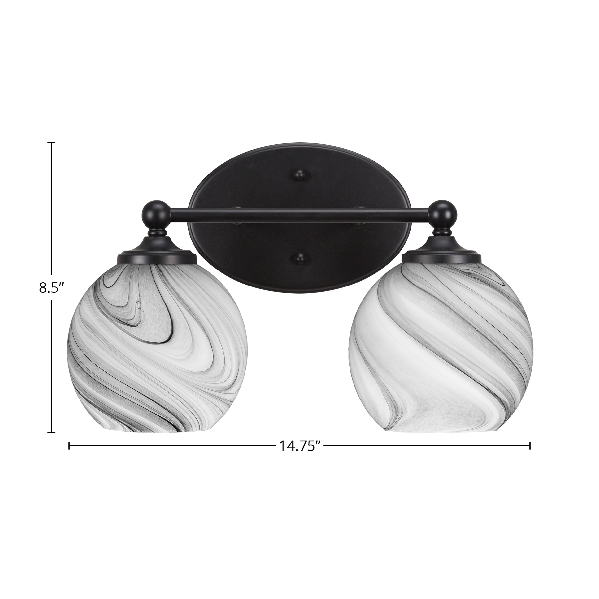 Capri Two Light Bath Bar in Matte Black with 5.75" Onyx Swirl Shade
