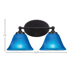 Capri Two Light Bath Bar in Matte Black with 7" Blue Italian Shade