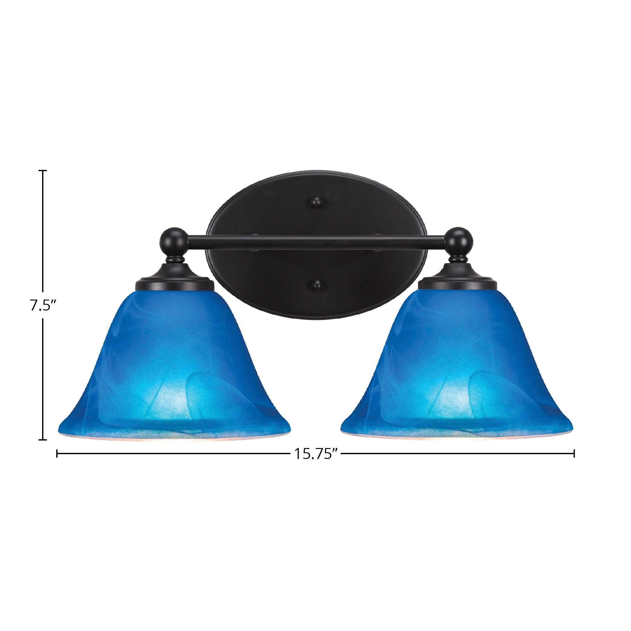 Capri Two Light Bath Bar in Matte Black with 7" Blue Italian Shade