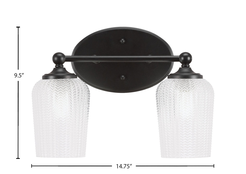 Capri Two Light Bath Bar in Matte Black with 5" Clear Textured Shade