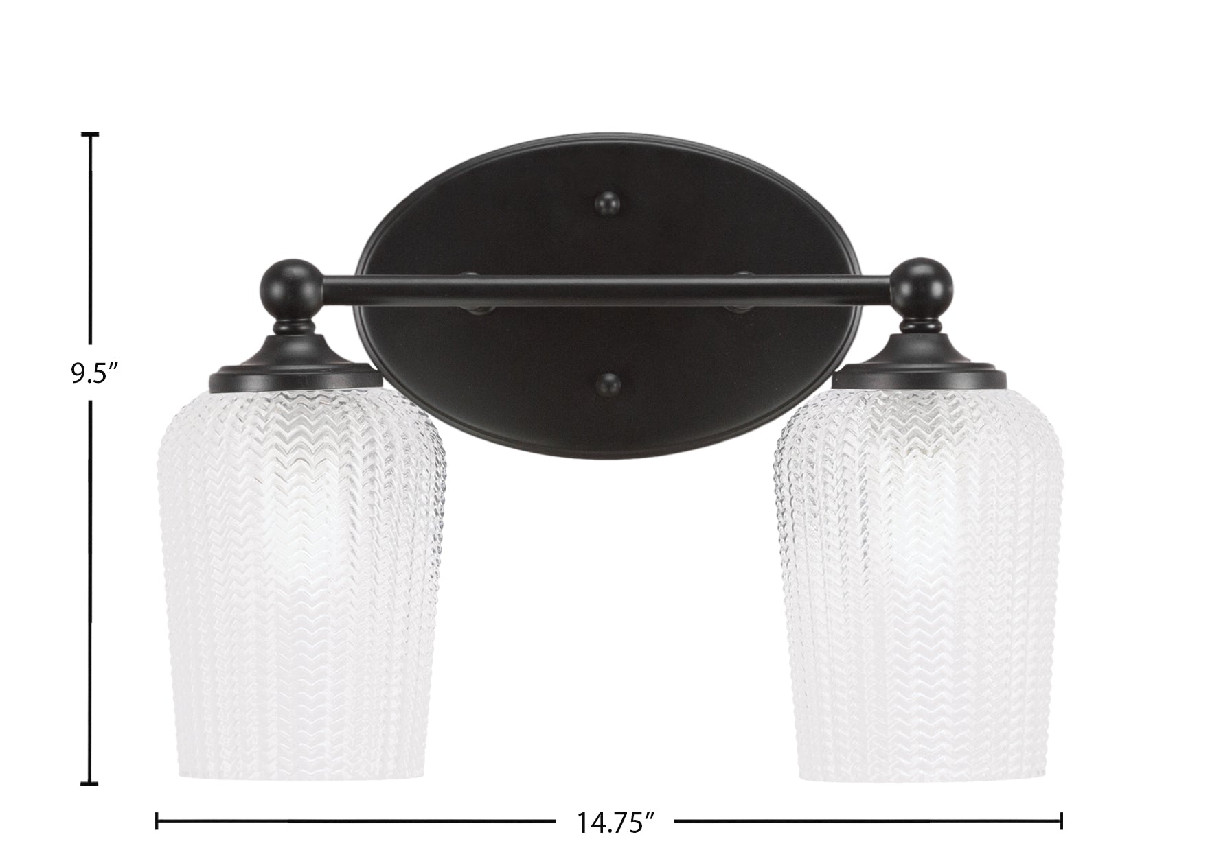 Capri Two Light Bath Bar in Matte Black with 5" Clear Textured Shade