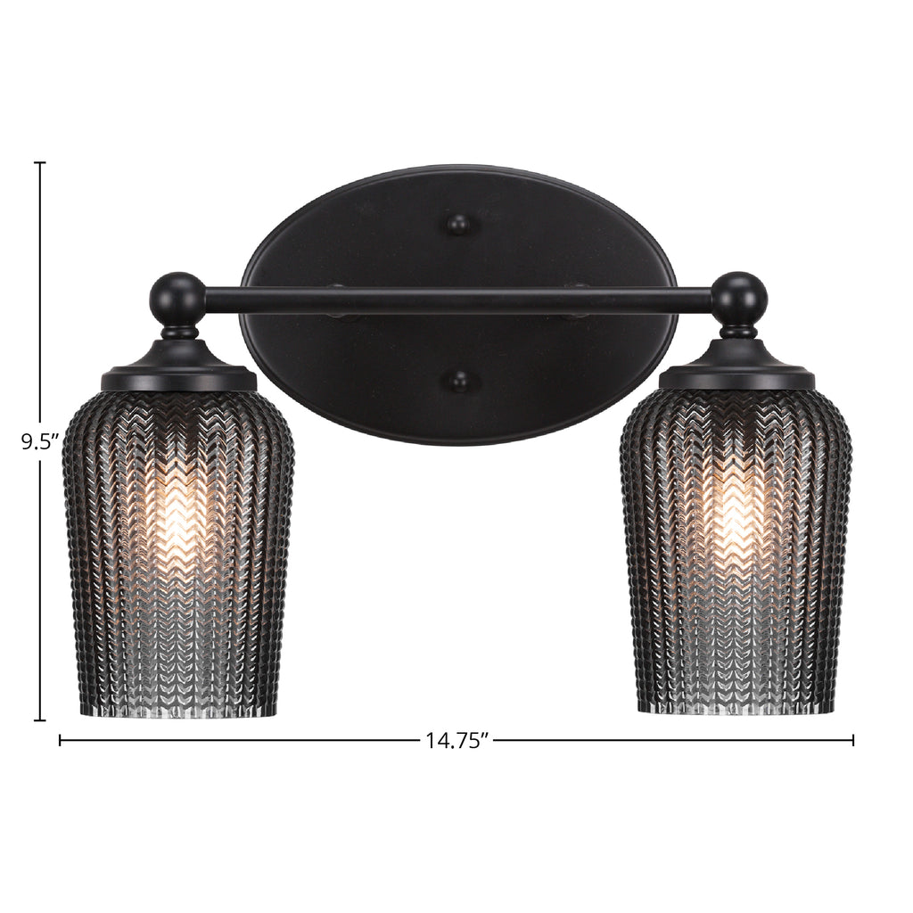 Capri Two Light Bath Bar in Matte Black with 5" Smoke Textured Shade