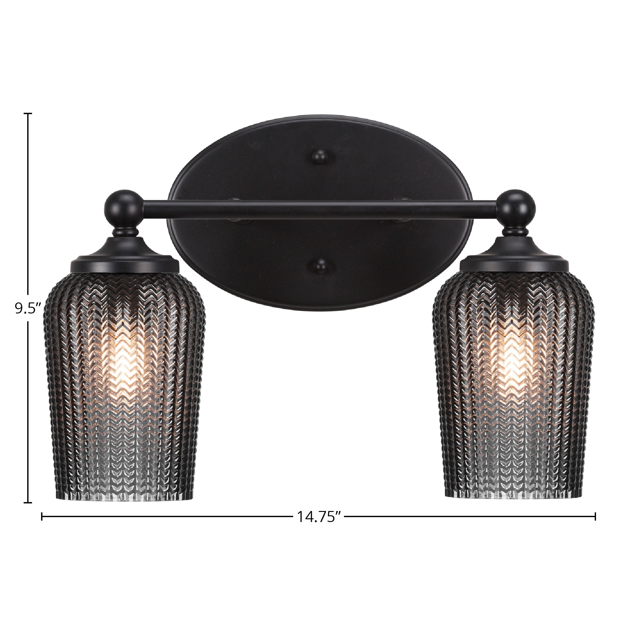 Capri Two Light Bath Bar in Matte Black with 5" Smoke Textured Shade
