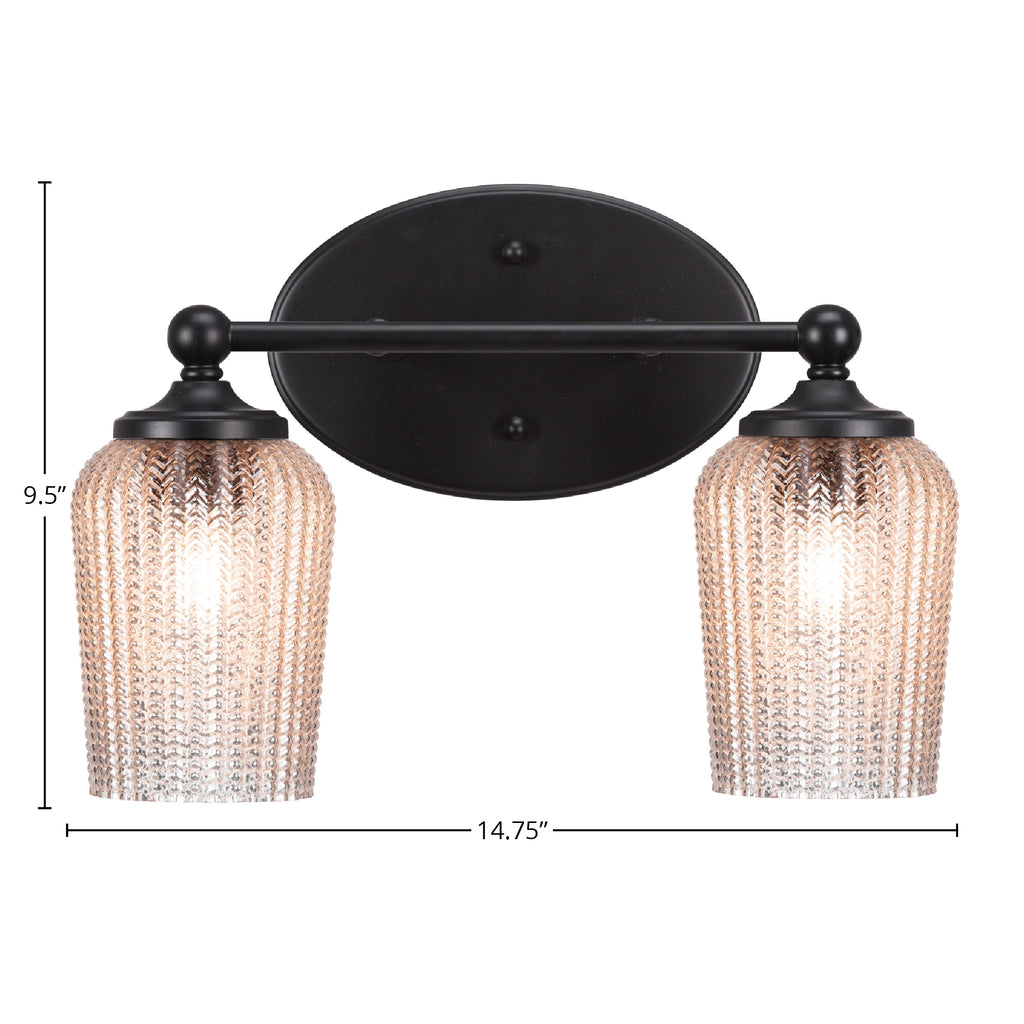 Capri Two Light Bath Bar in Matte Black with 5" Silver Textured Shade