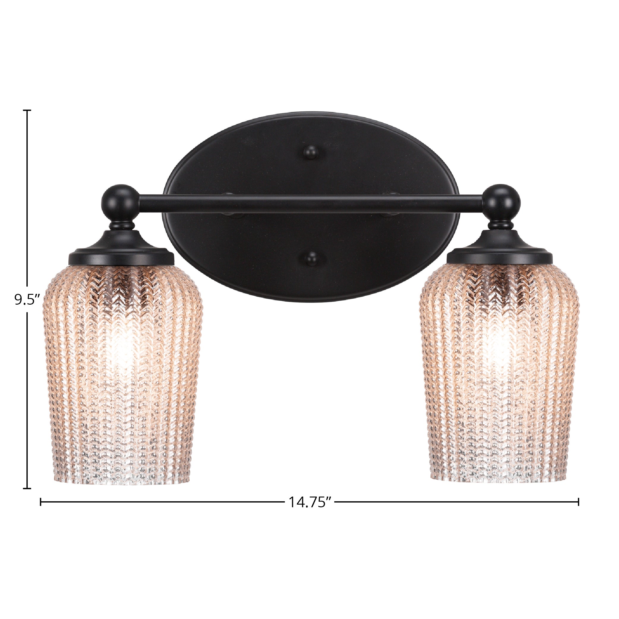 Capri Two Light Bath Bar in Matte Black with 5" Silver Textured Shade