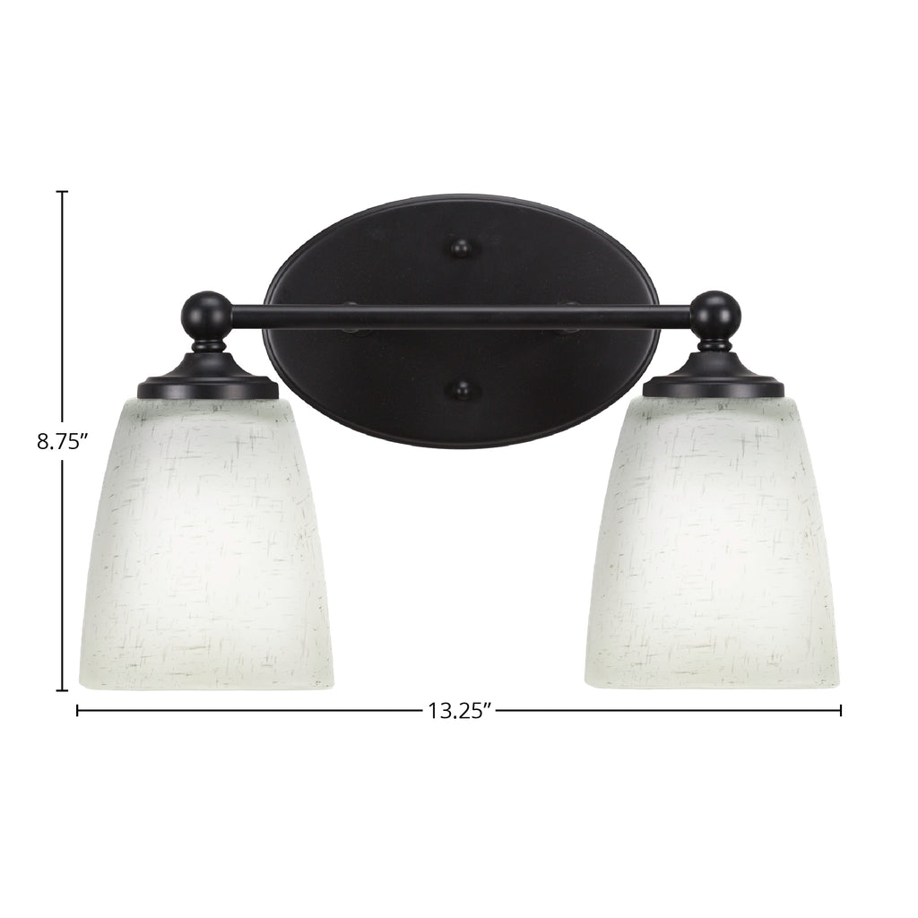 Capri Two Light Bath Bar in Matte Black with 4.5" Square White Muslin Shade
