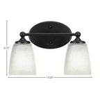 Capri Two Light Bath Bar in Matte Black with 4.5" Square White Muslin Shade