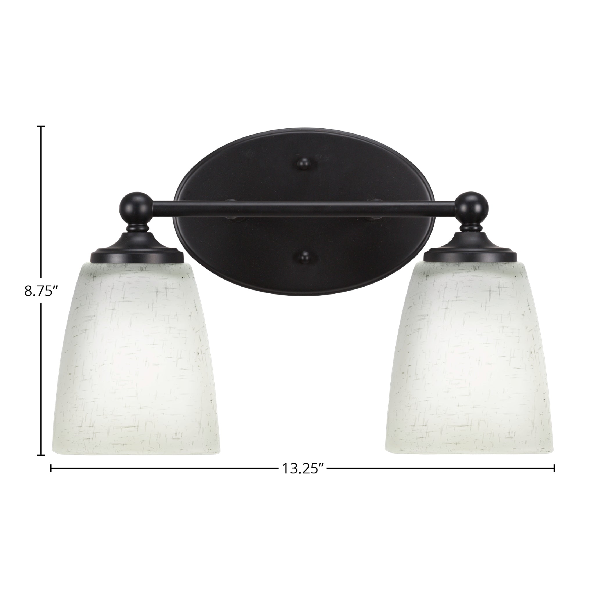 Capri Two Light Bath Bar in Matte Black with 4.5" Square White Muslin Shade