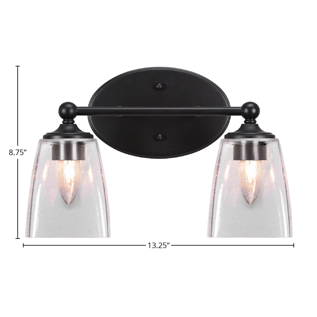 Capri Two Light Bath Bar in Matte Black with 4.5" Square Clear Bubble Shade
