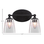 Capri Two Light Bath Bar in Matte Black with 4.5" Square Clear Bubble Shade