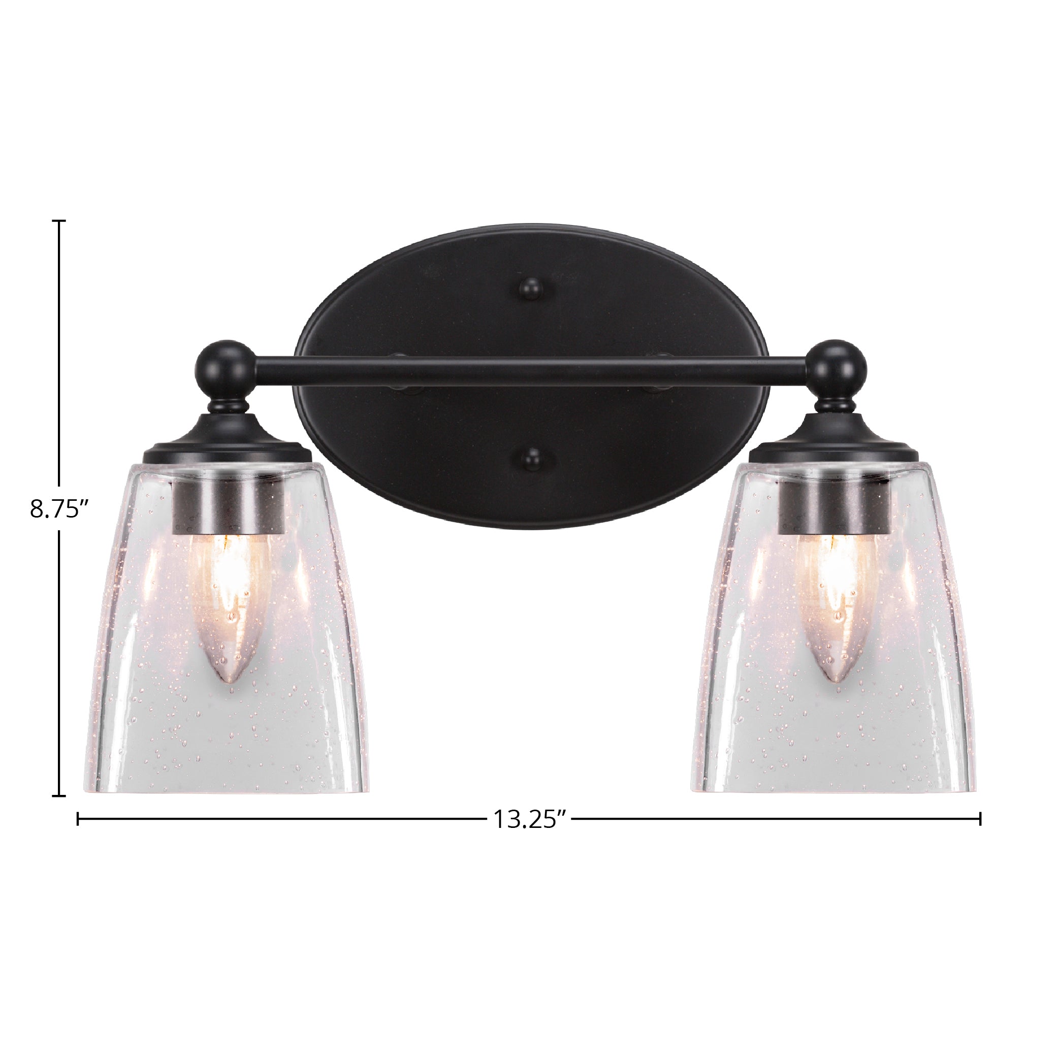 Capri Two Light Bath Bar in Matte Black with 4.5" Square Clear Bubble Shade