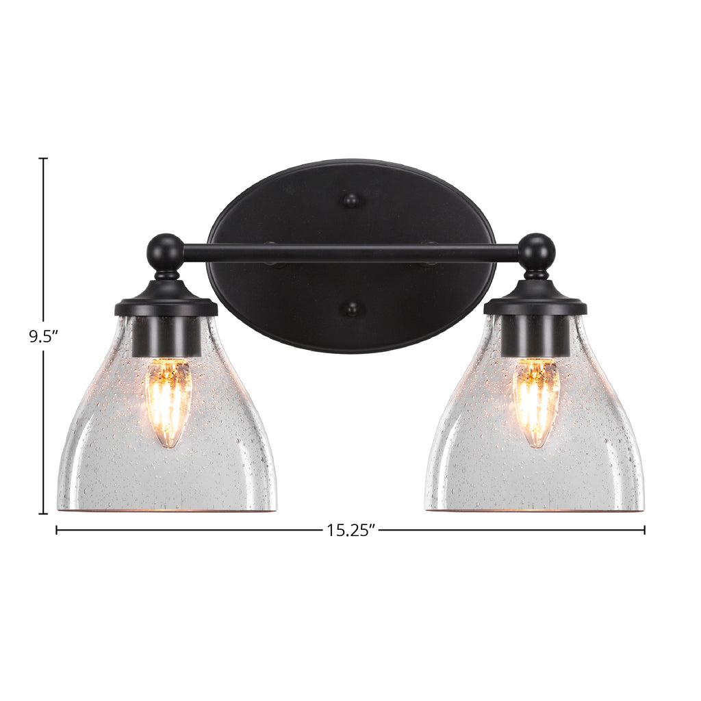 Capri Two Light Bath Bar in Matte Black with 6.25" Clear Bubble Shade