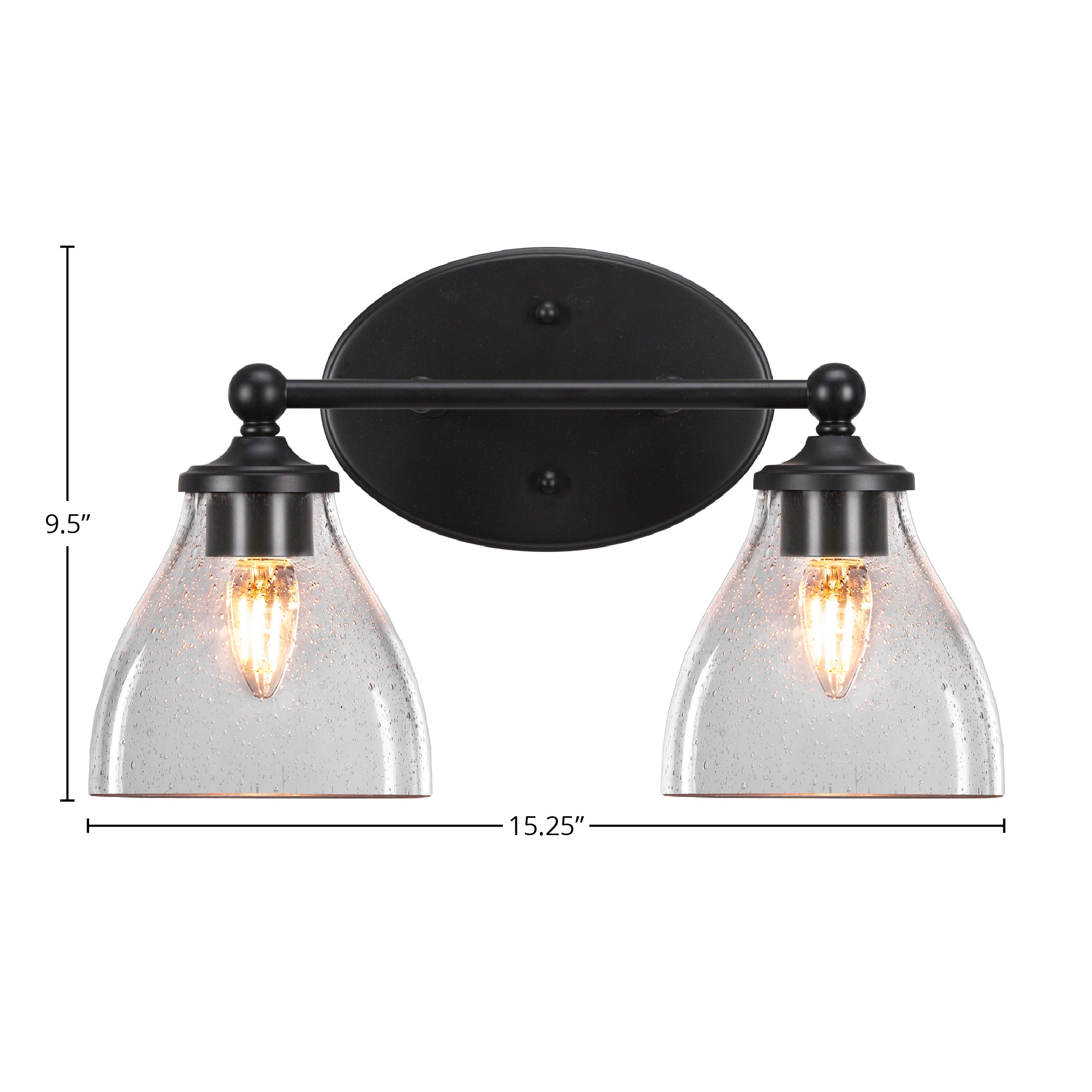 Capri Two Light Bath Bar in Matte Black with 6.25" Clear Bubble Shade