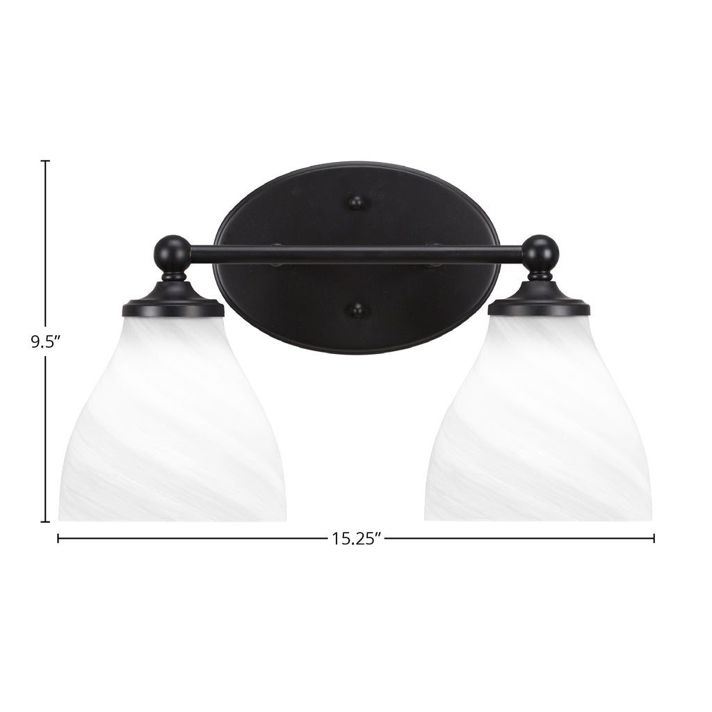 Capri Two Light Bath Bar in Matte Black with 6.25" White Marble Shade