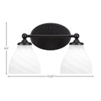 Capri Two Light Bath Bar in Matte Black with 6.25" White Marble Shade