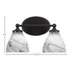 Capri Two Light Bath Bar in Matte Black with 6.25" Onyx Swirl Shade