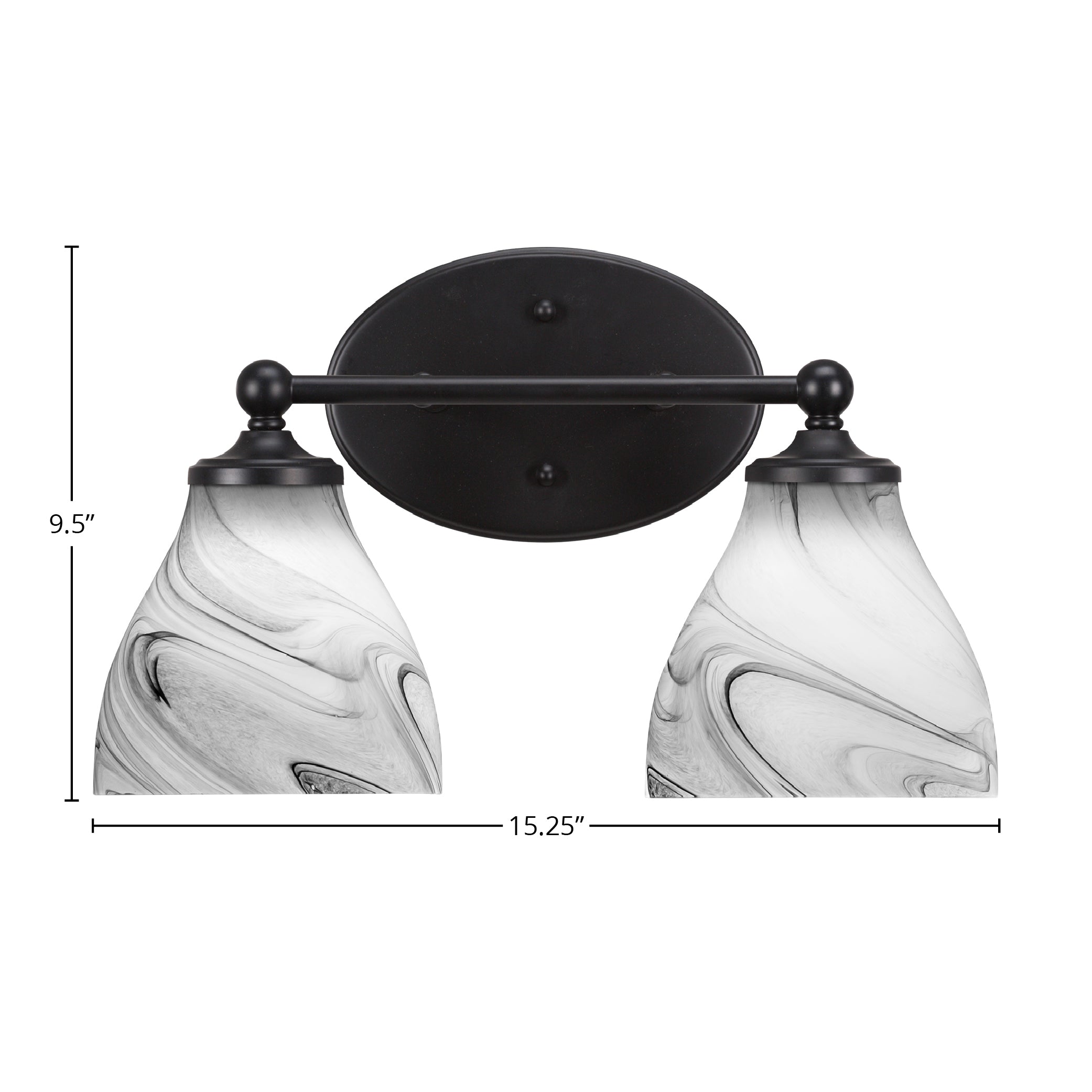 Capri Two Light Bath Bar in Matte Black with 6.25" Onyx Swirl Shade