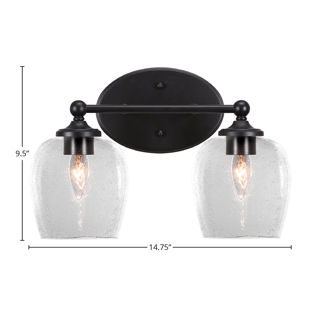 Capri Two Light Bath Bar in Matte Black with 6" Clear Bubble Shade