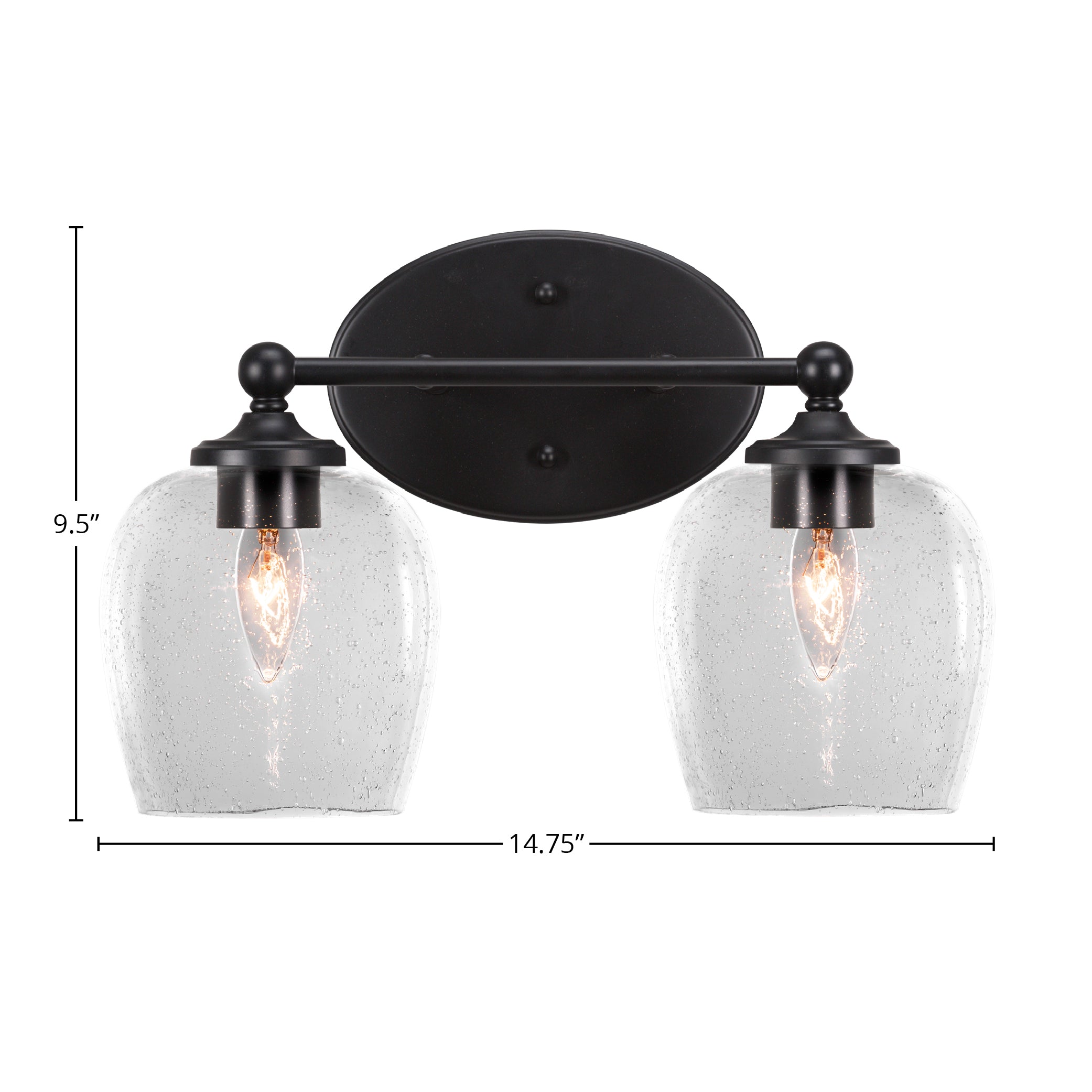 Capri Two Light Bath Bar in Matte Black with 6" Clear Bubble Shade