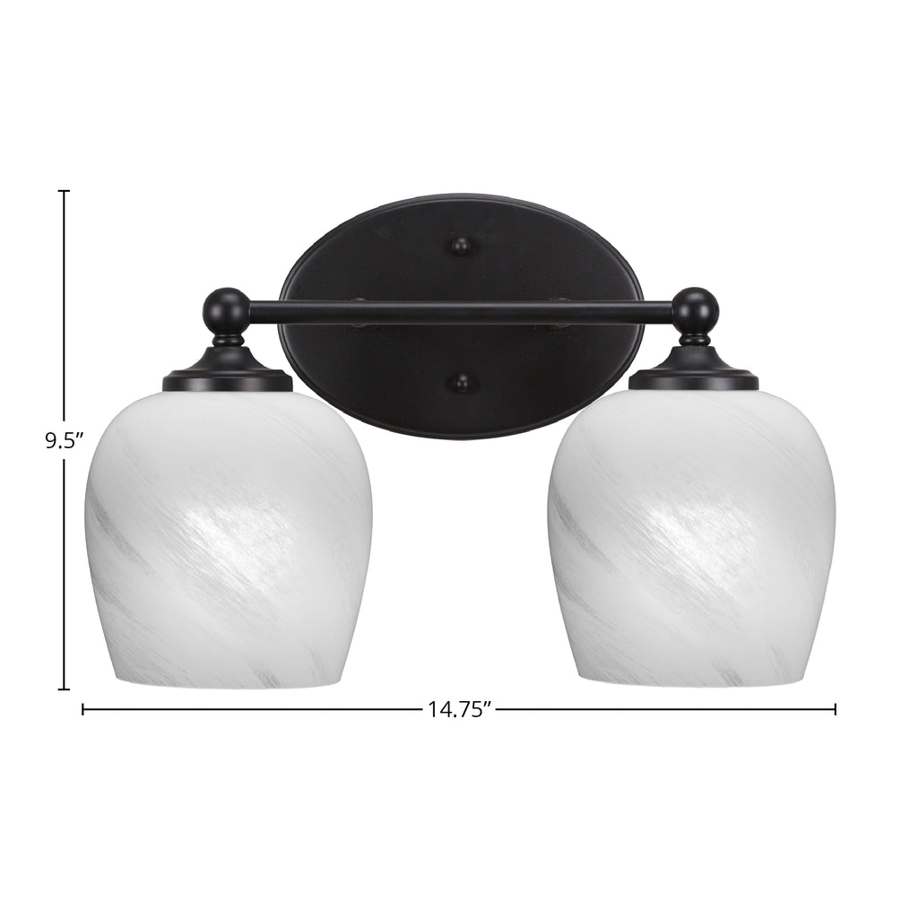 Capri Two Light Bath Bar in Matte Black with 6" White Marble Shade