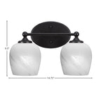 Capri Two Light Bath Bar in Matte Black with 6" White Marble Shade