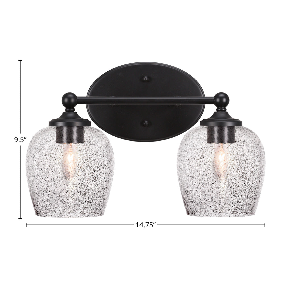 Capri Two Light Bath Bar in Matte Black with 6" Smoke Bubble Shade