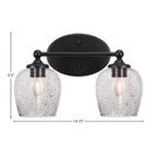 Capri Two Light Bath Bar in Matte Black with 6" Smoke Bubble Shade