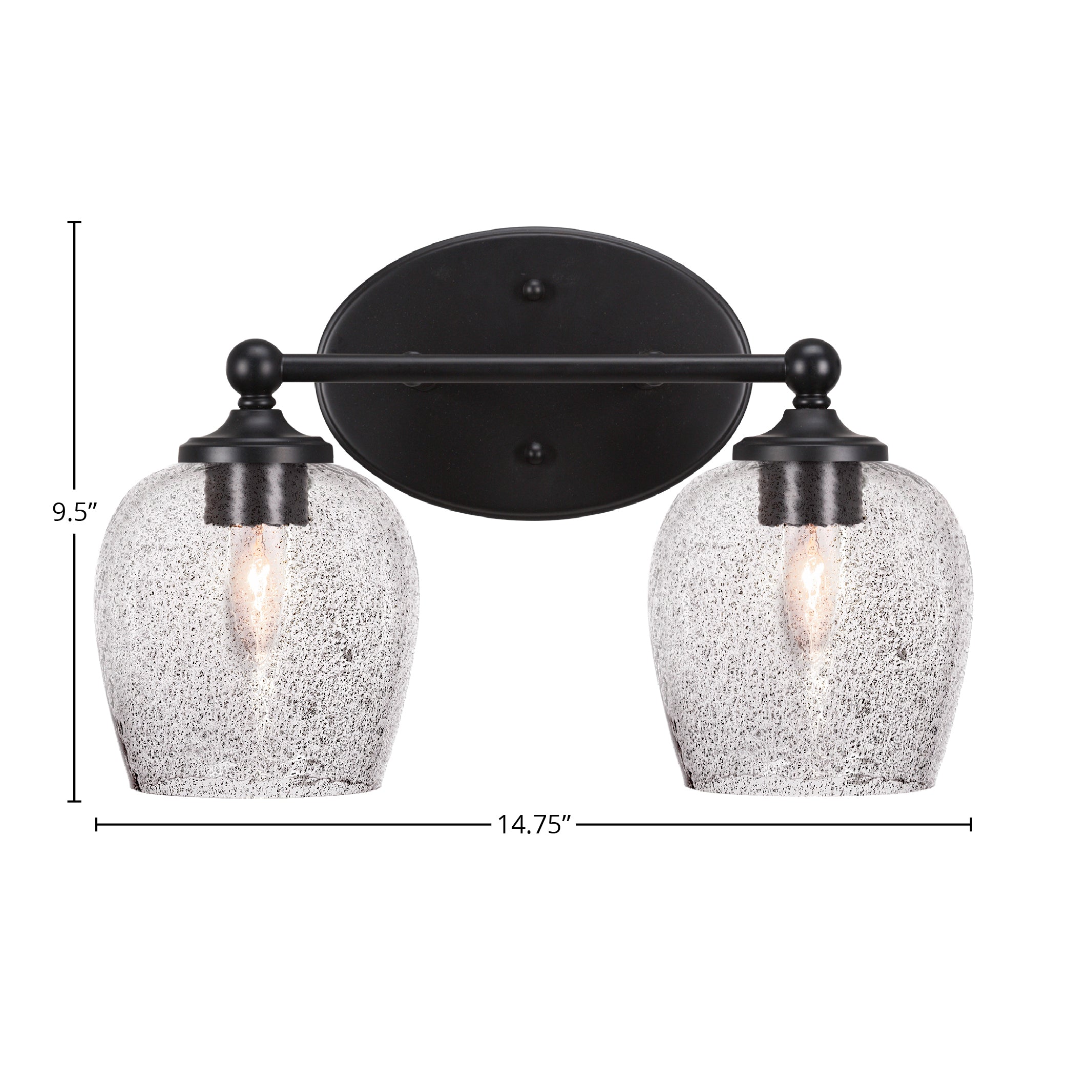 Capri Two Light Bath Bar in Matte Black with 6" Smoke Bubble Shade