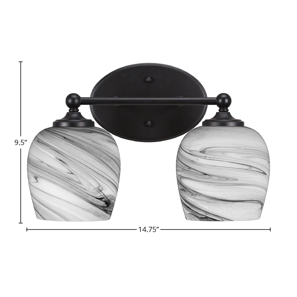 Capri Two Light Bath Bar in Matte Black with 6" Onyx Swirl Shade