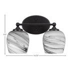 Capri Two Light Bath Bar in Matte Black with 6" Onyx Swirl Shade