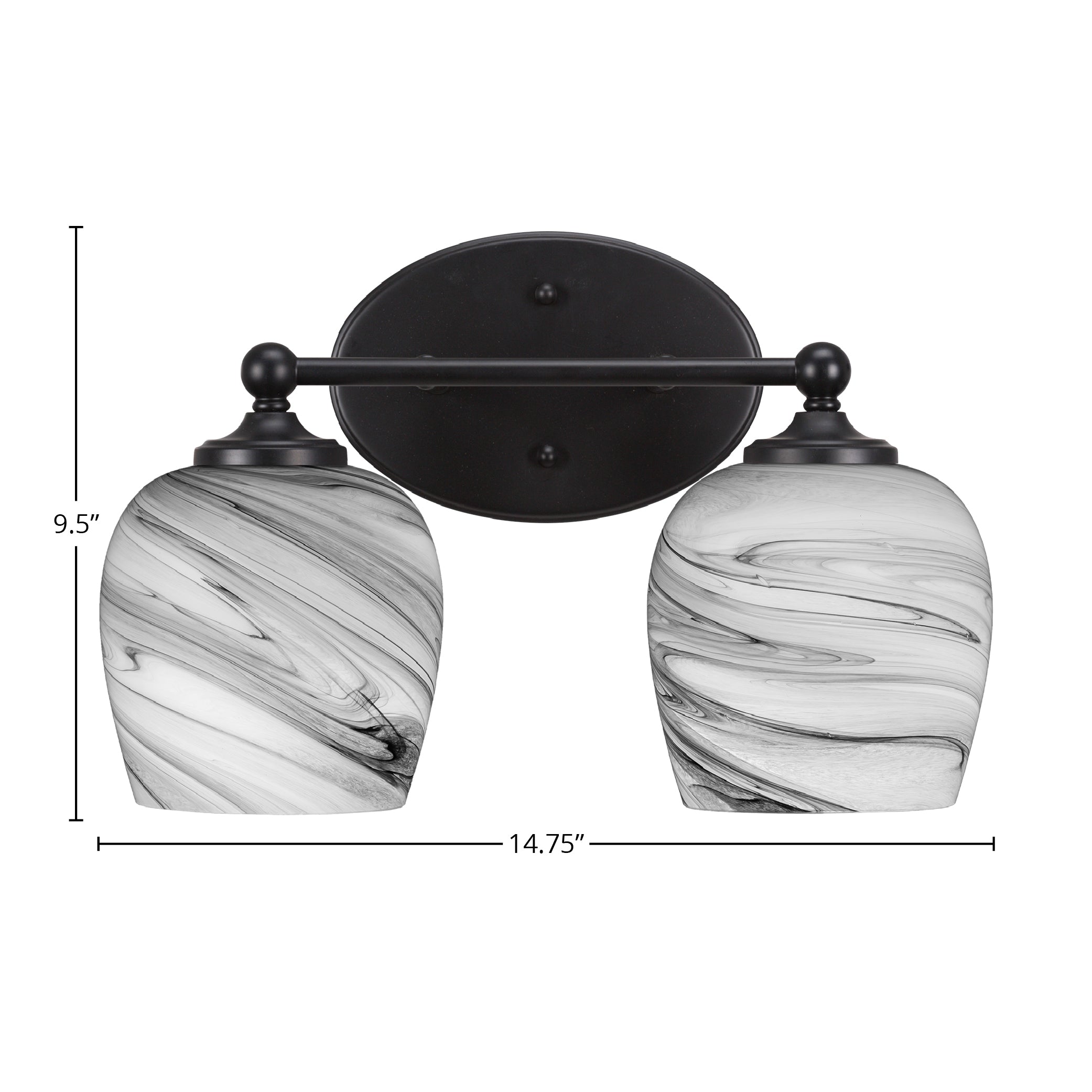 Capri Two Light Bath Bar in Matte Black with 6" Onyx Swirl Shade