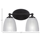 Capri Two Light Bath Bar in Matte Black with 5" Clear Ribbed Shade