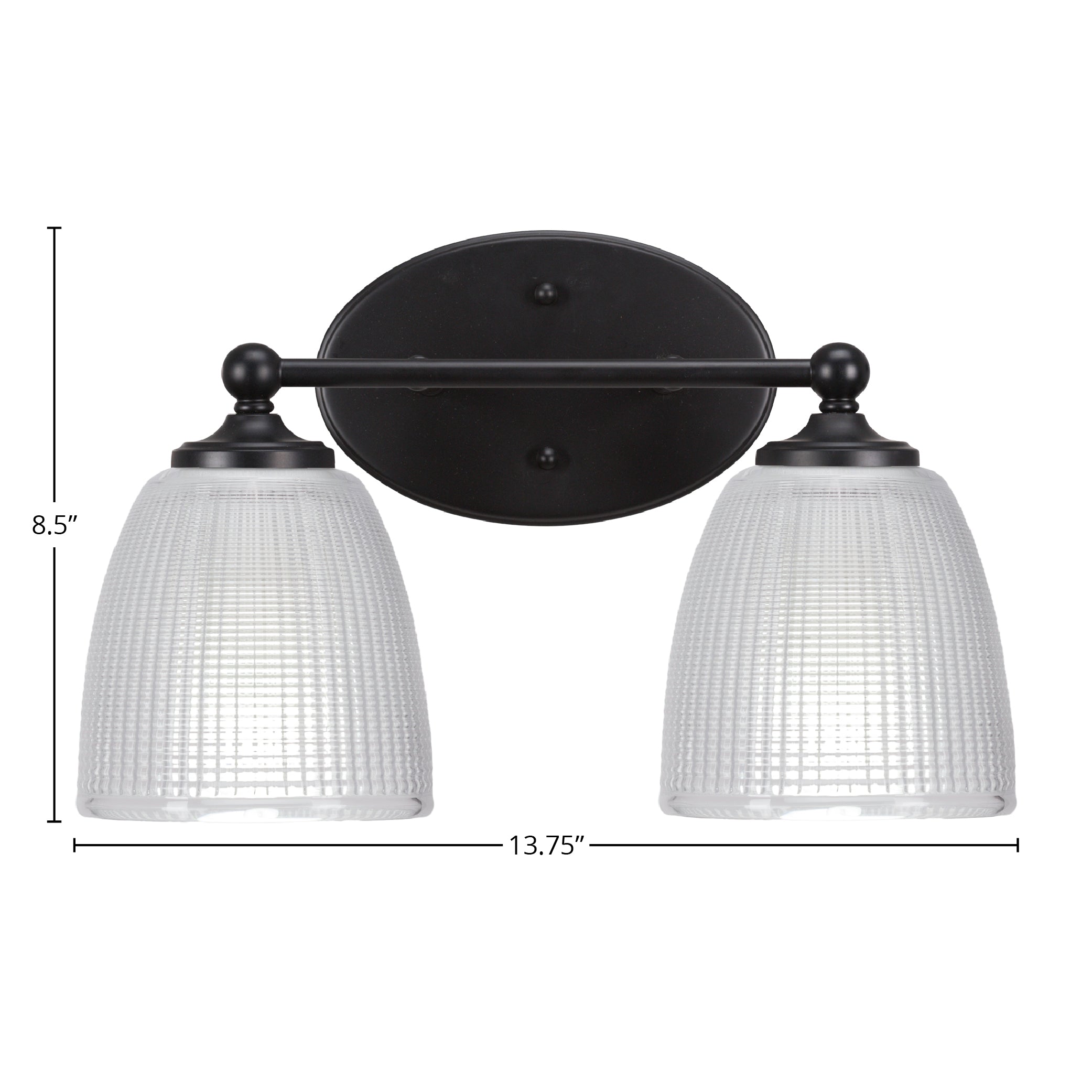 Capri Two Light Bath Bar in Matte Black with 5" Clear Ribbed Shade