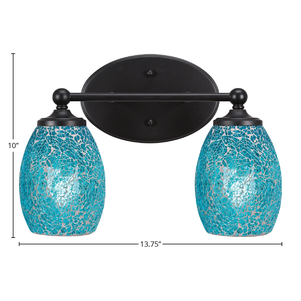 Capri Two Light Bath Bar in Matte Black with 5" Turquoise Fusion Shade