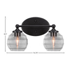 Capri Two Light Bath Bar in Matte Black with 6" Clear Ribbed Shade