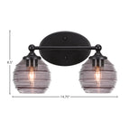 Capri Two Light Bath Bar in Matte Black with 6" Smoke Ribbed Shade