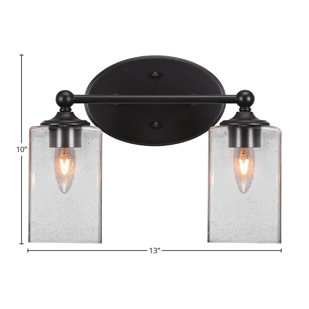 Capri Two Light Bath Bar in Matte Black with 4" Square Clear Bubble Shade