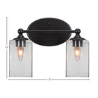 Capri Two Light Bath Bar in Matte Black with 4" Square Clear Bubble Shade