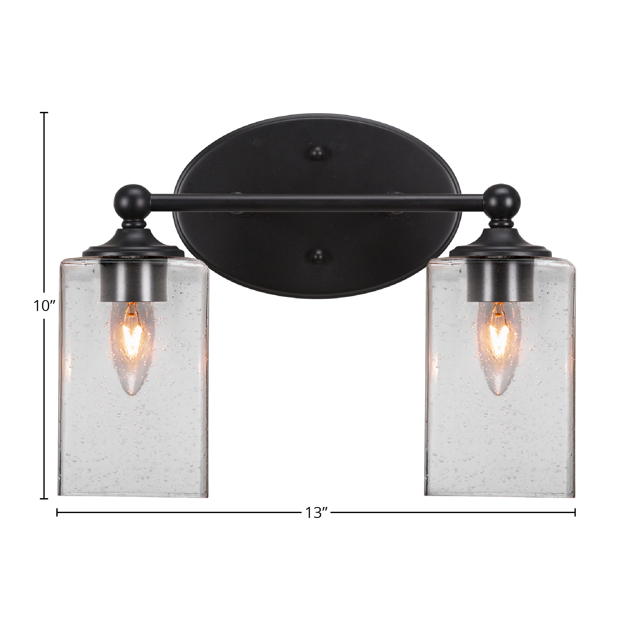 Capri Two Light Bath Bar in Matte Black with 4" Square Clear Bubble Shade