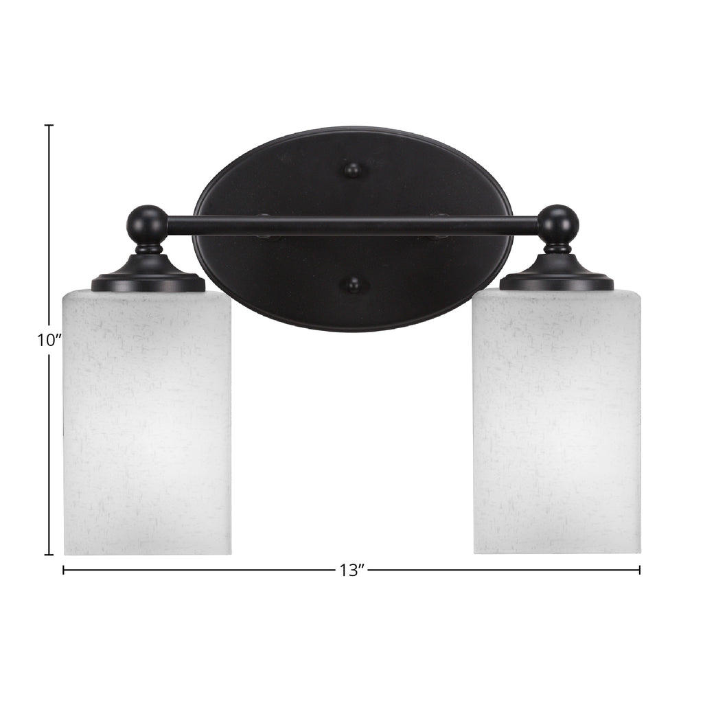 Capri Two Light Bath Bar in Matte Black with 4" Square White Muslin Shade